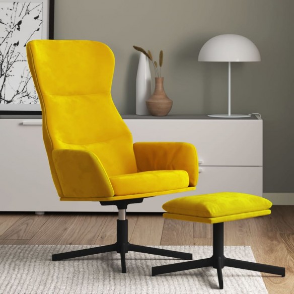 Chaise de relaxation avec tabouret Jaune moutarde Velours