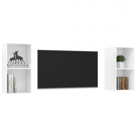 Meubles TV muraux 2 pcs Blanc brillant Aggloméré