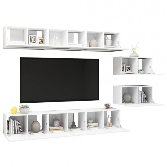 Meubles TV 8 pcs Blanc Aggloméré