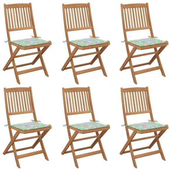 Chaises pliables de jardin 6 pcs avec coussins Bois d'acacia