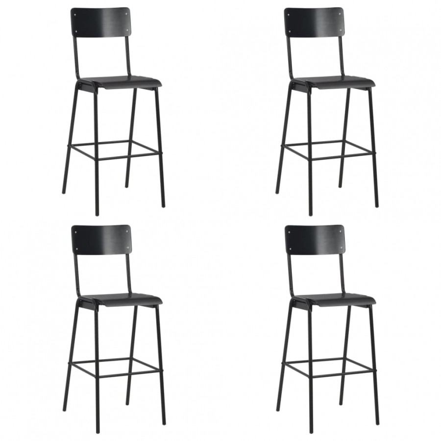 Chaises de bar lot de 4 noir contreplaqué solide et acier