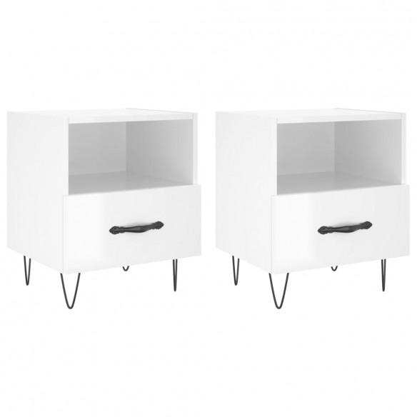 Tables de chevet 2 pcs blanc brillant 40x35x47,5 cm