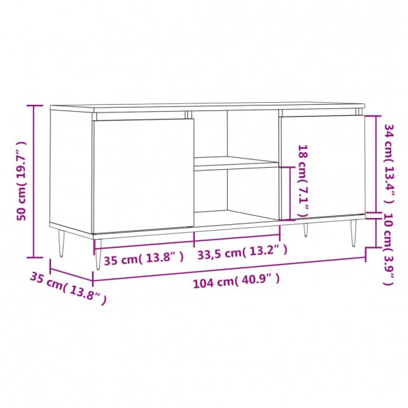 Meuble TV sonoma gris 104x35x50 cm bois d'ingénierie