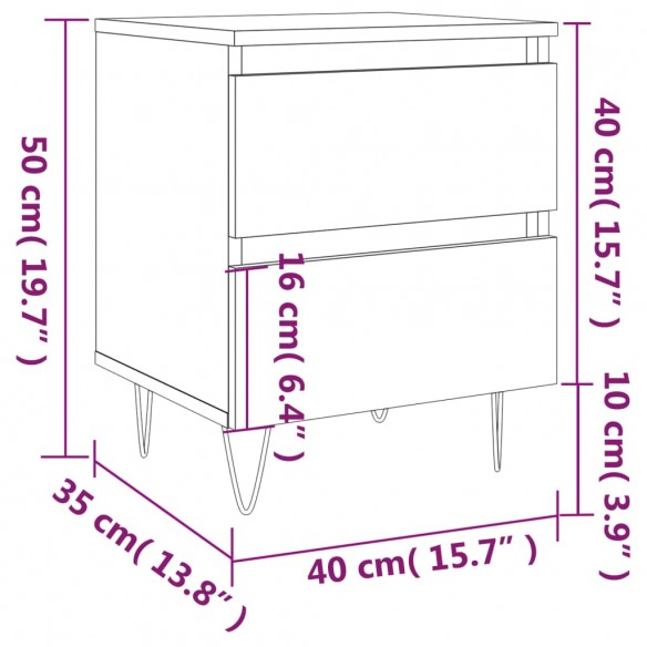 Tables de chevet 2 pcs sonoma gris 40x35x50 cm bois ingénierie