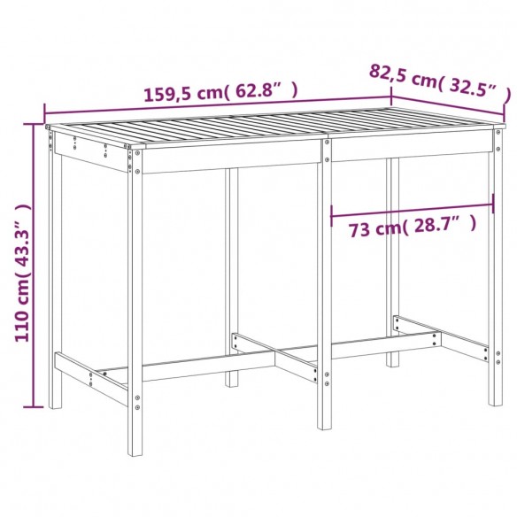 Table de jardin marron miel 159,5x82,5x110cm bois massif de pin