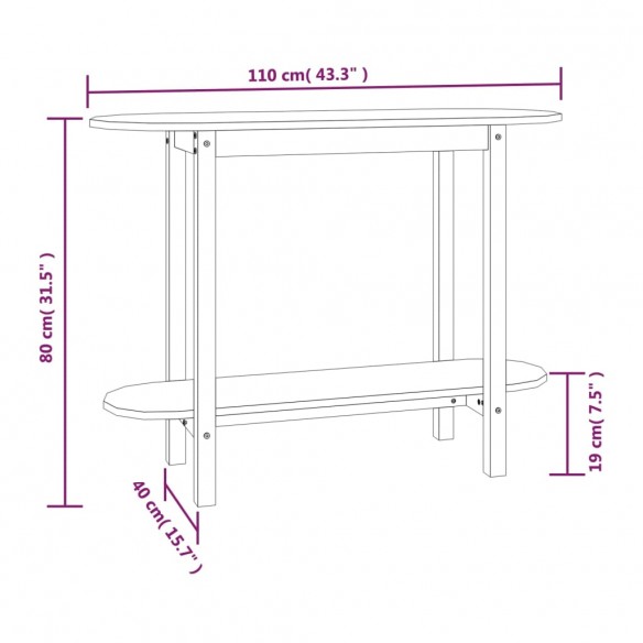 Table console Noir 110x40x80 cm Bois massif de pin