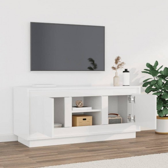 Meuble TV blanc brillant 102x35x45 cm bois d'ingénierie