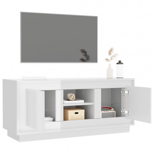 Meuble TV blanc brillant 102x35x45 cm bois d'ingénierie