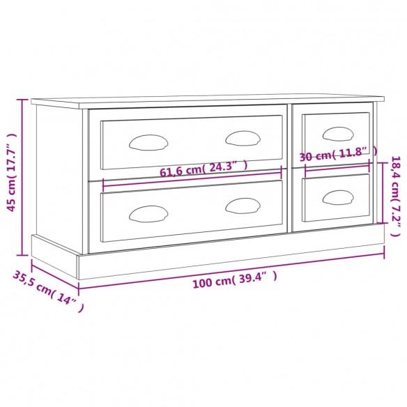 Meuble TV sonoma gris 100x35,5x45 cm bois d'ingénierie