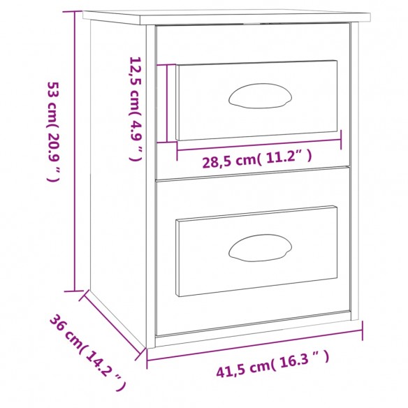 Table de chevet murale gris béton 41,5x36x53 cm