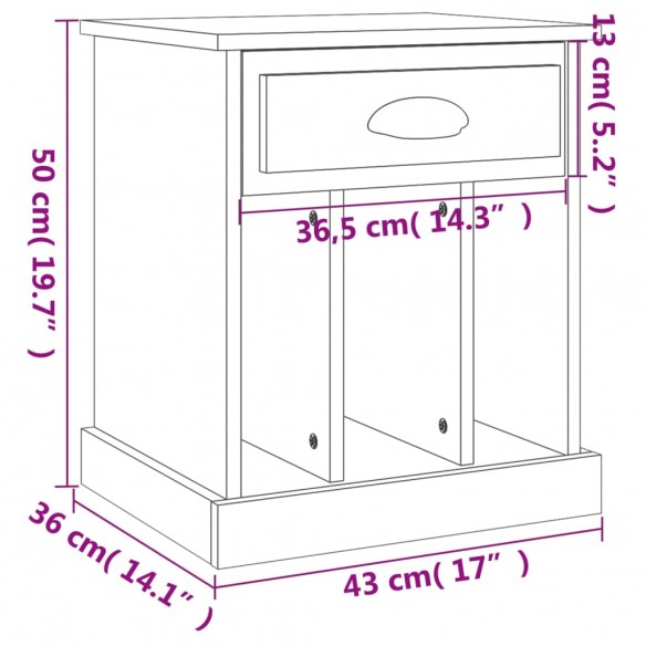 Table de chevet gris béton 43x36x50 cm