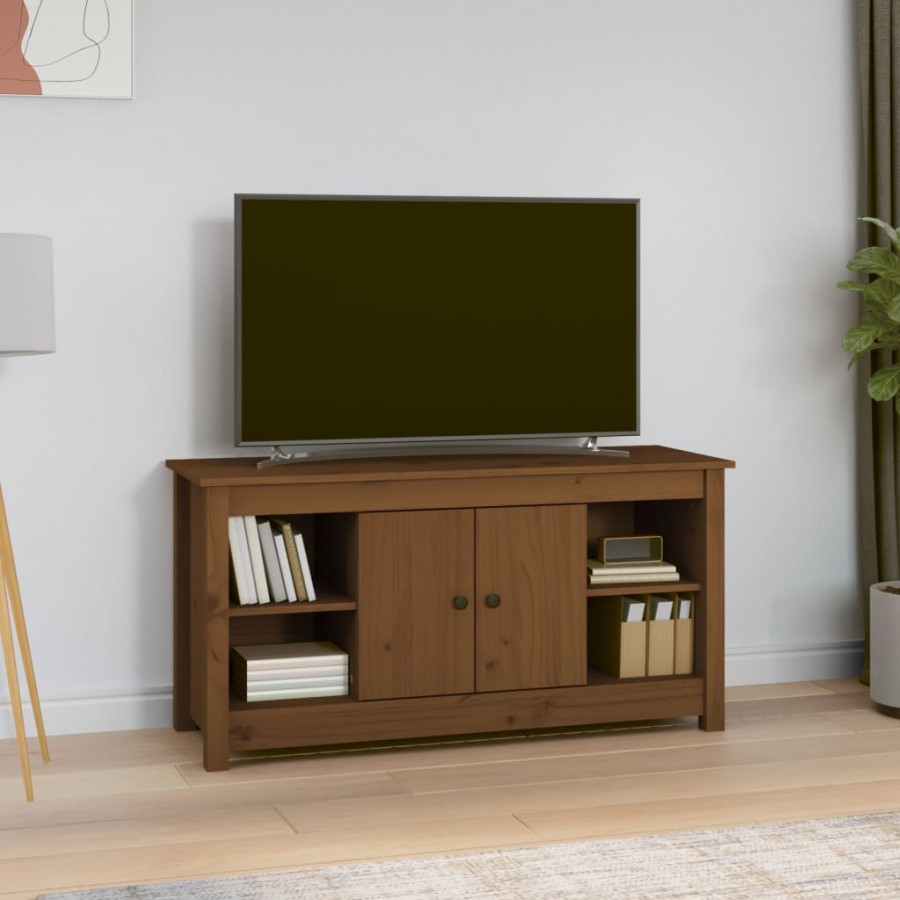 Meuble TV Marron miel 103x36,5x52 cm Bois de pin massif