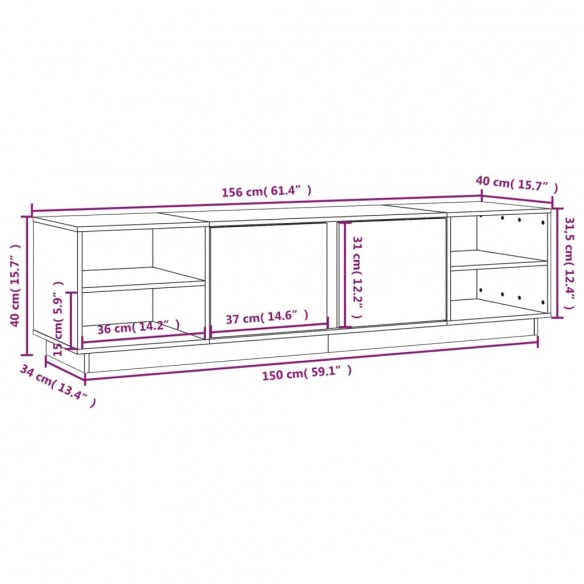 Meuble TV Noir 156x40x40 cm Bois de pin massif