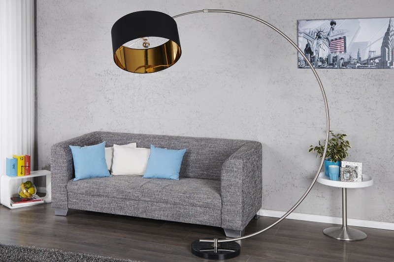Lampadaire de 180cm extensible en arc  noir et or