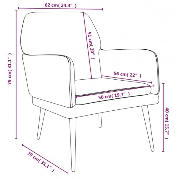 Fauteuil Gris clair 62x79x79 cm Velours