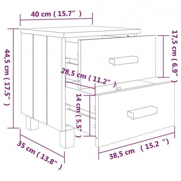 Table de chevet HAMAR Blanc 40x35x44,5 cm Bois de pin massif