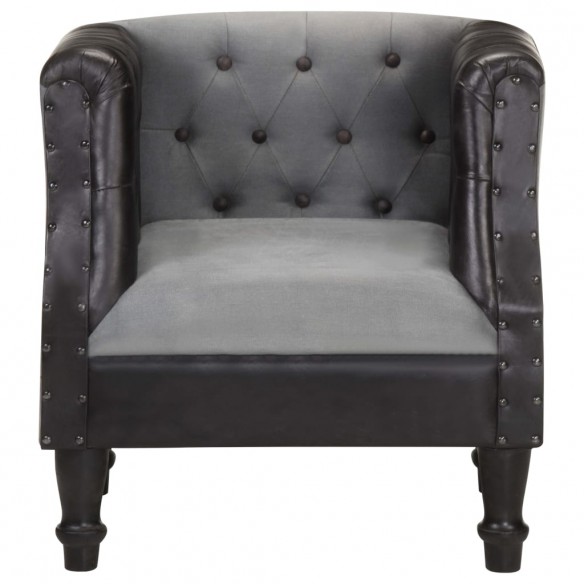 Fauteuil Noir Cuir véritable et bois de manguier massif