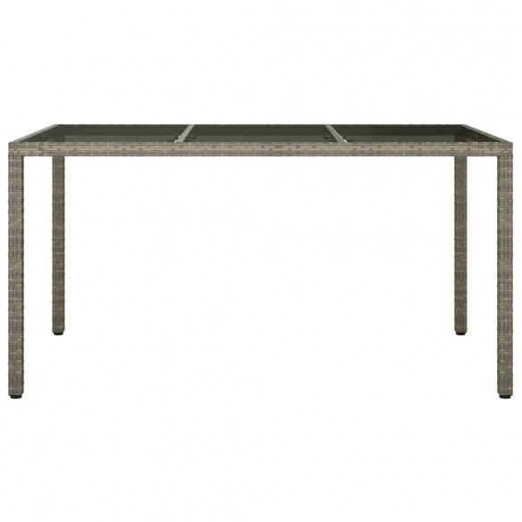 Table de jardin 150x90x75cm Verre trempé et résine tressée Gris