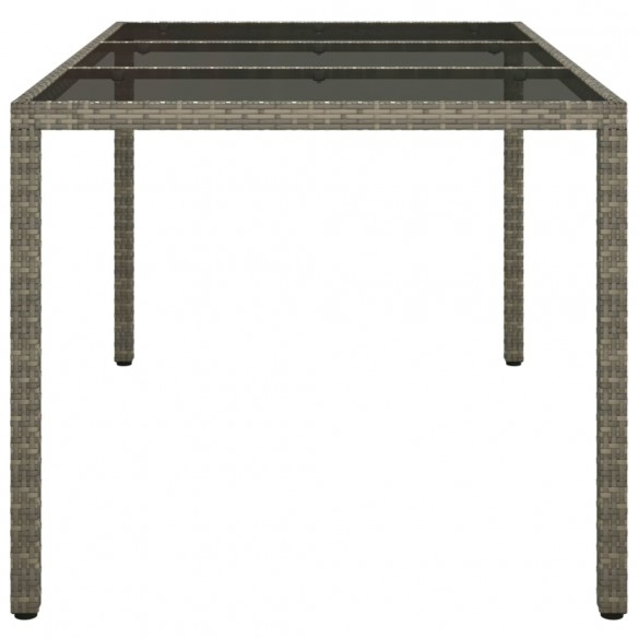 Table de jardin 150x90x75cm Verre trempé et résine tressée Gris