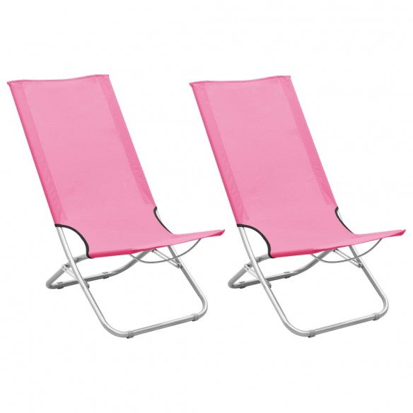 Chaises de plage pliables 2 pcs Rose Tissu