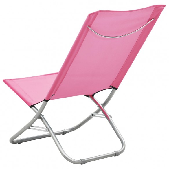 Chaises de plage pliables 2 pcs Rose Tissu