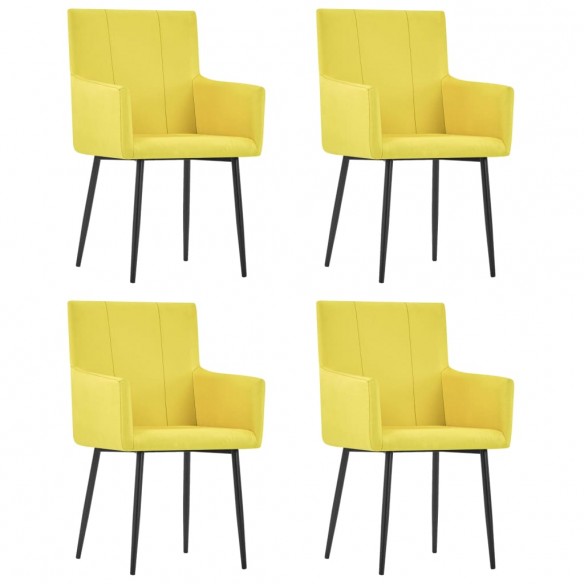 Chaises à manger avec accoudoirs lot de 4 jaune tissu