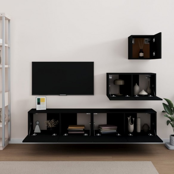 Ensemble de meubles TV 4 pcs Noir Bois d'ingénierie