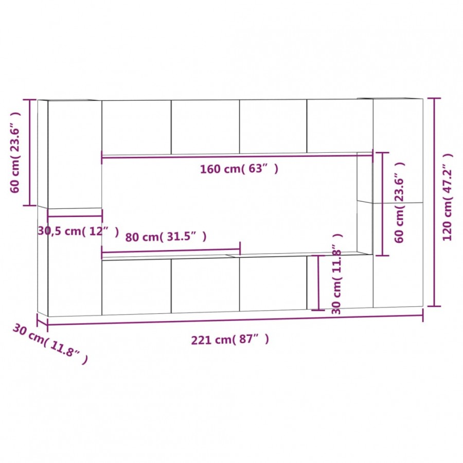 Ensemble de meubles TV 8 pcs Noir  Ensemble de meubles TV 8 pcs Noir
