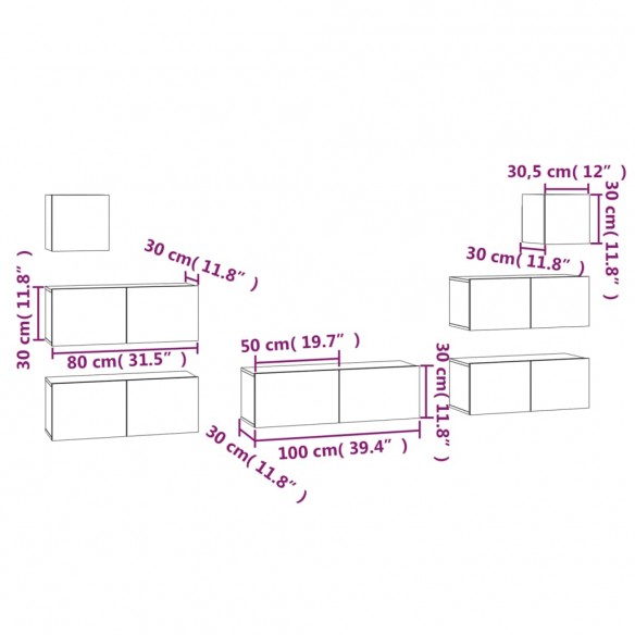 Ensemble de meubles TV 7 pcs Noir Bois d'ingénierie