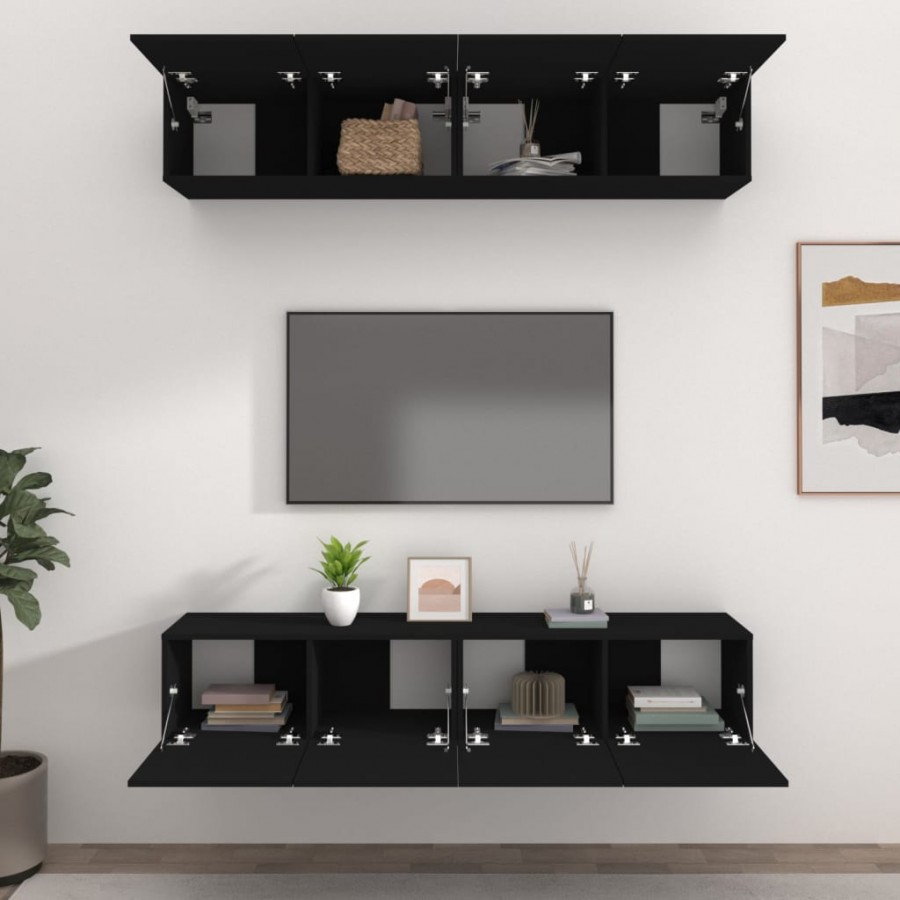 Meubles TV 4 pcs Noir 80x30x30 cm  Meubles TV 4 pcs Noir 80x30x30 cm