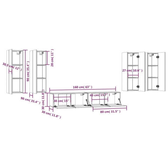 Ensemble de meubles TV 6 pcs Chêne marron Bois d'ingénierie