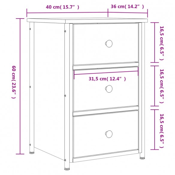 Table de chevet sonoma gris 40x36x60 cm bois d'ingénierie