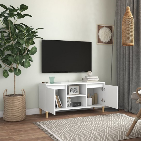 Meuble TV avec pieds en bois massif Blanc 103,5x35x50 cm