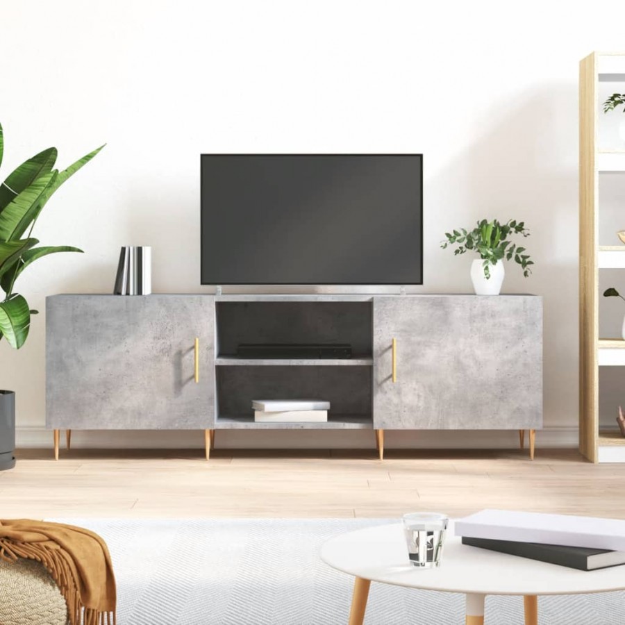 Meuble TV gris béton 150x30x50 cm bois d'ingénierie