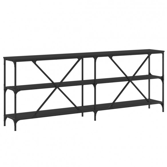 Table console noir 200x30x75 cm bois d'ingénierie et fer