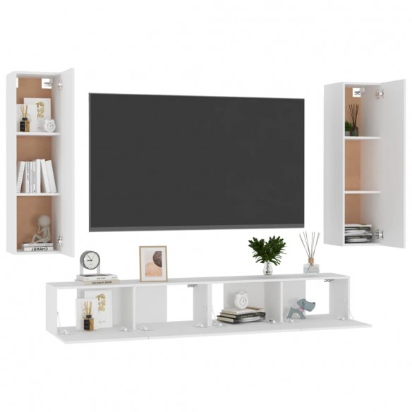 Ensemble de meubles TV 4 pcs Blanc Aggloméré