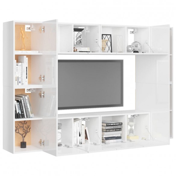 Ensemble de meubles TV 8 pcs Blanc brillant Aggloméré