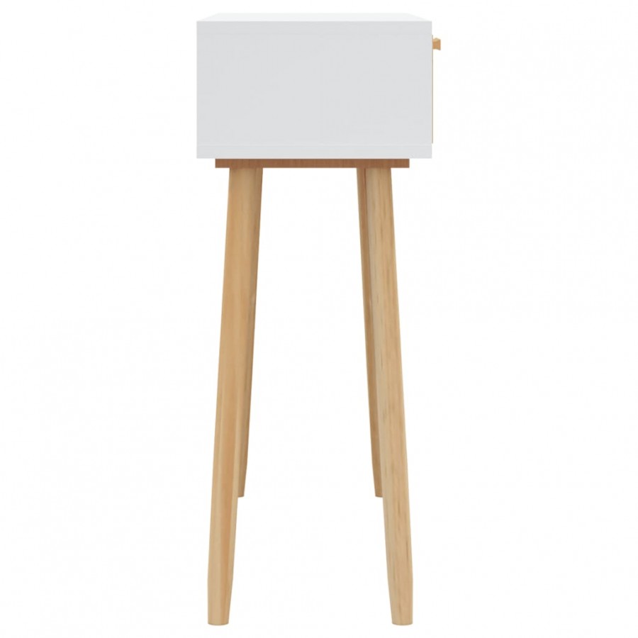 Table console Blanc 80x30x75 cm Bois massif pin /rotin naturel