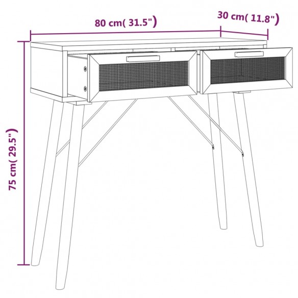 Table console Blanc 80x30x75 cm Bois massif pin /rotin naturel