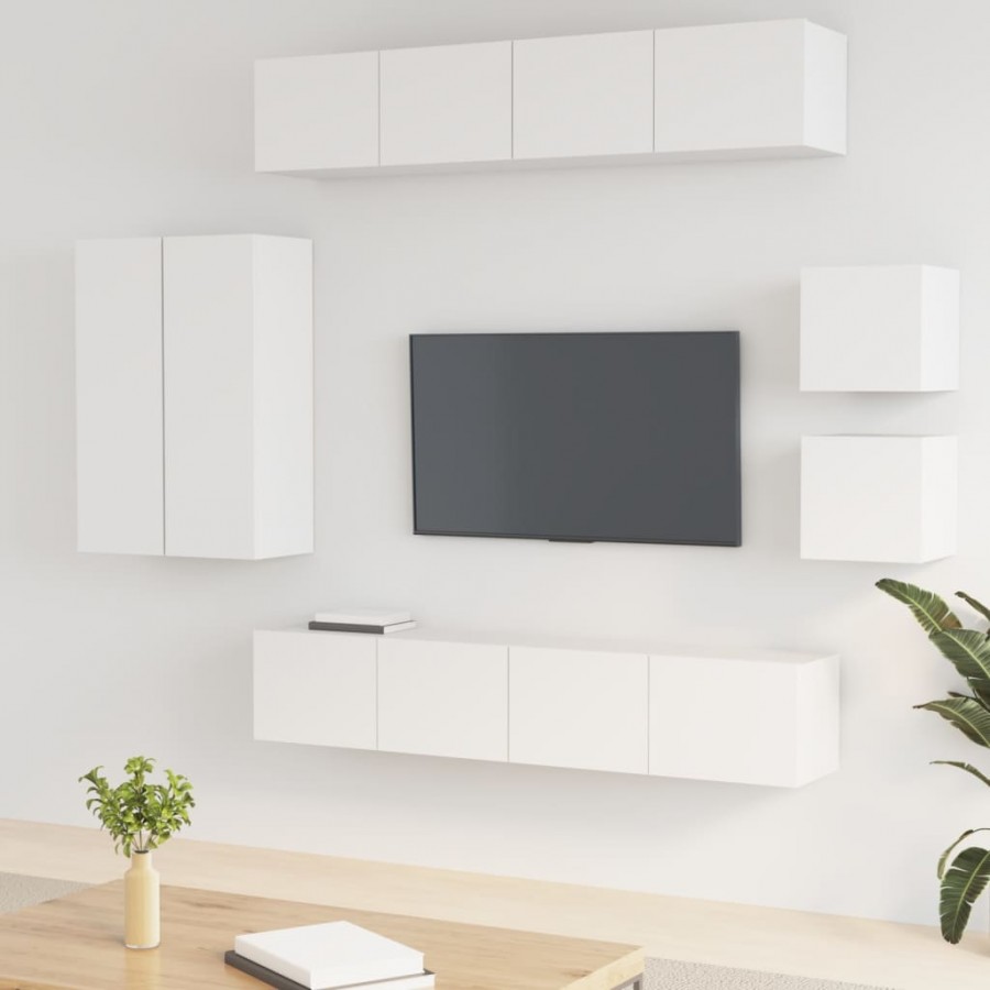 Ensemble de meubles TV 8 pcs Blanc Bois d'ingénierie