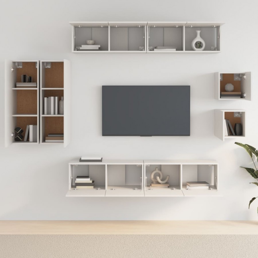 Ensemble de meubles TV 8 pcs Blanc  Ensemble de meubles TV 8 pcs Blanc