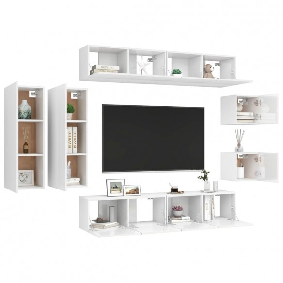 Ensemble de meuble TV 8 pcs Blanc brillant Aggloméré