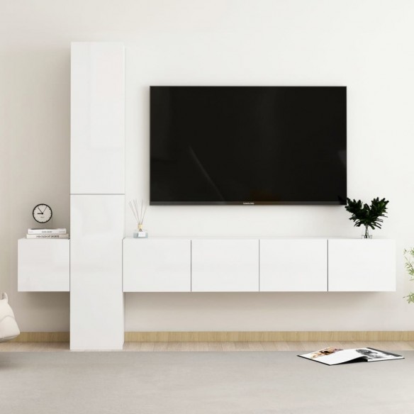 Ensemble de meubles TV 5 pcs Blanc brillant Aggloméré