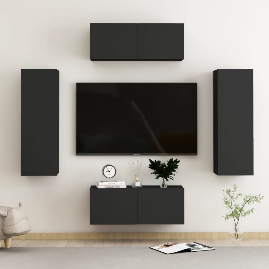 Ensemble de meubles TV 4 pcs Noir Aggloméré