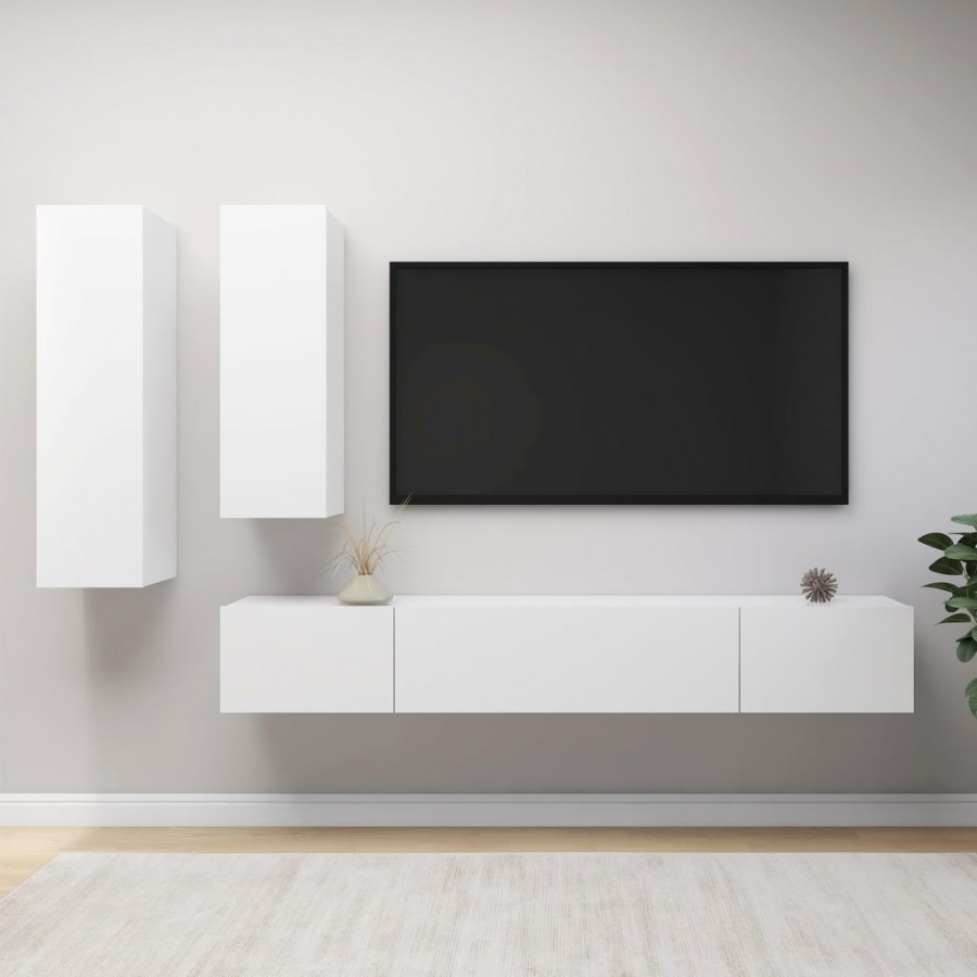 Ensemble de meuble TV 4 pcs Blanc Aggloméré