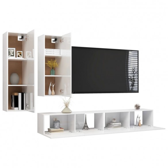 Ensemble de meuble TV 4 pcs Blanc brillant Aggloméré