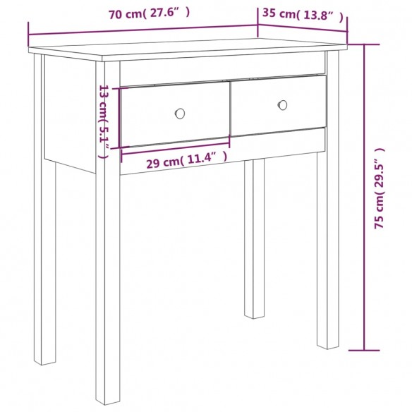 Table console Blanc 70x35x75 cm Bois massif de pin