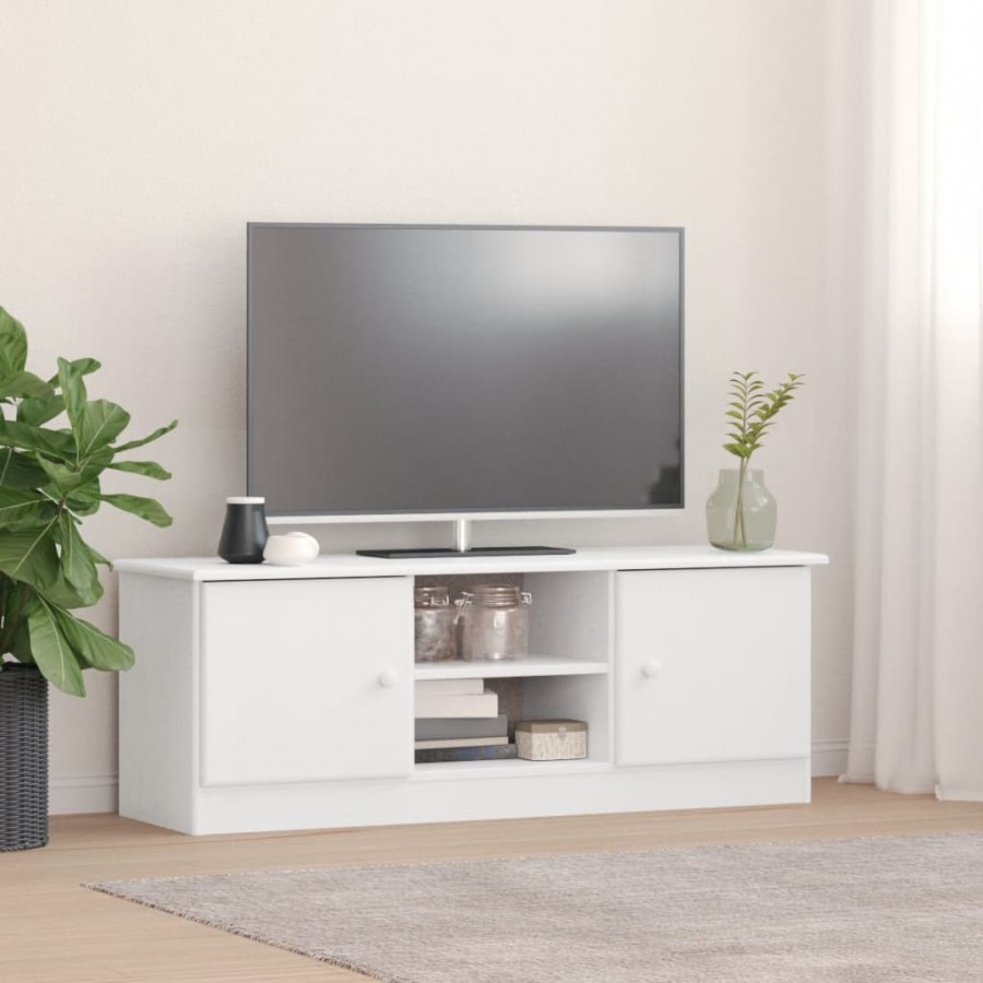 Meuble TV ALTA blanc 112x35x41 cm bois massif de pin