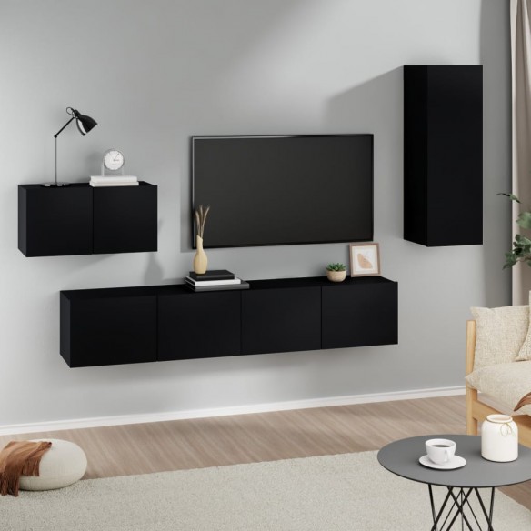 Ensemble de meubles TV 4 pcs Noir Bois d'ingénierie