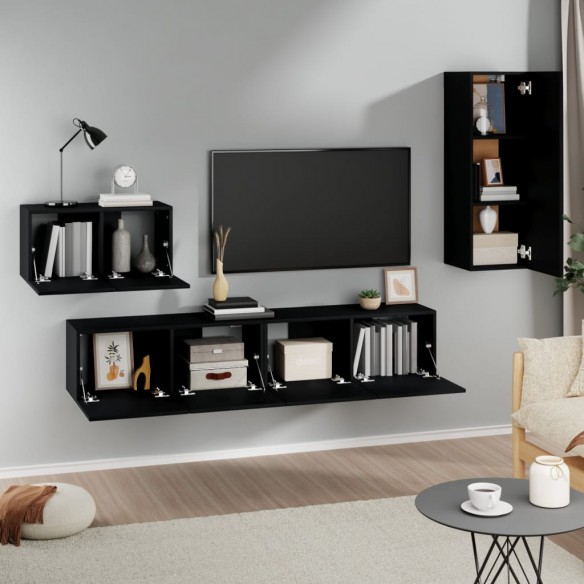 Ensemble de meubles TV 4 pcs Noir Bois d'ingénierie